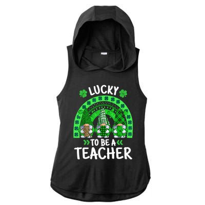 Lucky To Be A Teacher St Patricks Day Shamrock Gnome Rainbow Ladies PosiCharge Tri-Blend Wicking Draft Hoodie Tank