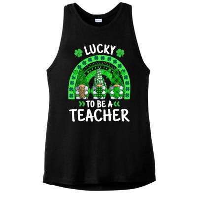 Lucky To Be A Teacher St Patricks Day Shamrock Gnome Rainbow Ladies PosiCharge Tri-Blend Wicking Tank