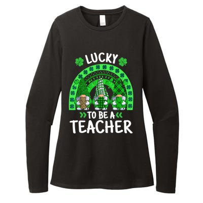 Lucky To Be A Teacher St Patricks Day Shamrock Gnome Rainbow Womens CVC Long Sleeve Shirt