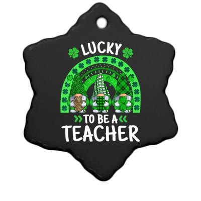 Lucky To Be A Teacher St Patricks Day Shamrock Gnome Rainbow Ceramic Star Ornament