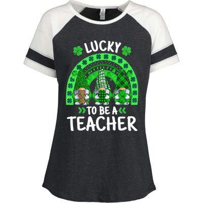 Lucky To Be A Teacher St Patricks Day Shamrock Gnome Rainbow Enza Ladies Jersey Colorblock Tee