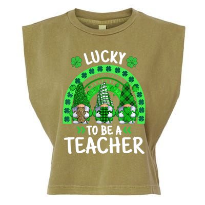 Lucky To Be A Teacher St Patricks Day Shamrock Gnome Rainbow Garment-Dyed Women's Muscle Tee