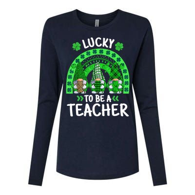 Lucky To Be A Teacher St Patricks Day Shamrock Gnome Rainbow Womens Cotton Relaxed Long Sleeve T-Shirt