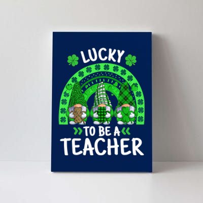 Lucky To Be A Teacher St Patricks Day Shamrock Gnome Rainbow Canvas