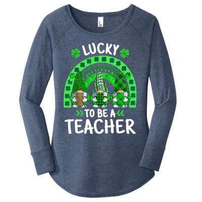 Lucky To Be A Teacher St Patricks Day Shamrock Gnome Rainbow Women's Perfect Tri Tunic Long Sleeve Shirt