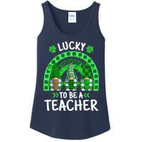 Lucky To Be A Teacher St Patricks Day Shamrock Gnome Rainbow Ladies Essential Tank