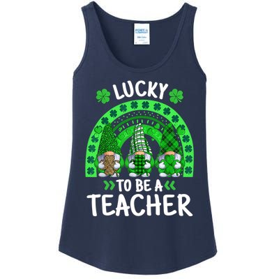 Lucky To Be A Teacher St Patricks Day Shamrock Gnome Rainbow Ladies Essential Tank