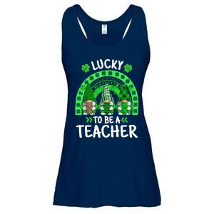 Lucky To Be A Teacher St Patricks Day Shamrock Gnome Rainbow Ladies Essential Flowy Tank