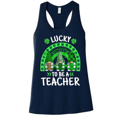 Lucky To Be A Teacher St Patricks Day Shamrock Gnome Rainbow Women's Racerback Tank