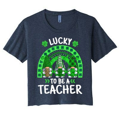 Lucky To Be A Teacher St Patricks Day Shamrock Gnome Rainbow Women's Crop Top Tee