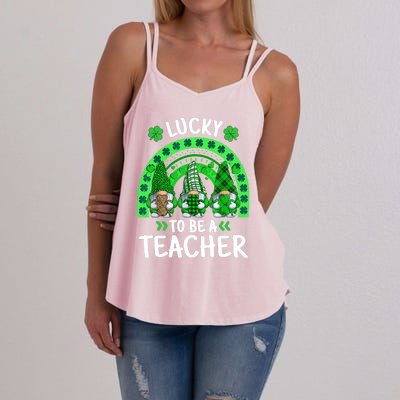 Lucky To Be A Teacher St Patricks Day Shamrock Gnome Rainbow Women's Strappy Tank