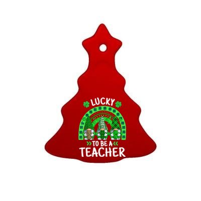 Lucky To Be A Teacher St Patricks Day Shamrock Gnome Rainbow Ceramic Tree Ornament