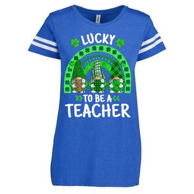 Lucky To Be A Teacher St Patricks Day Shamrock Gnome Rainbow Enza Ladies Jersey Football T-Shirt