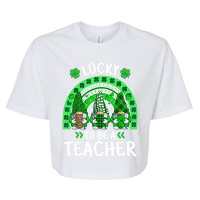 Lucky To Be A Teacher St Patricks Day Shamrock Gnome Rainbow Bella+Canvas Jersey Crop Tee