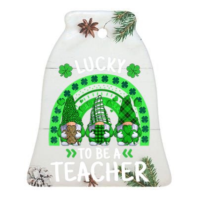 Lucky To Be A Teacher St Patricks Day Shamrock Gnome Rainbow Ceramic Bell Ornament