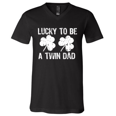 Lucky To Be A Twin Dad St Patrick's Day V-Neck T-Shirt