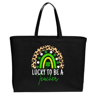 Lucky To Be A Teacher Rainbow Teacher St Patricks Day Cotton Canvas Jumbo Tote