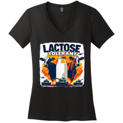 Lactose Tolerant Bold Statement Meme Funny 09r98m Women's V-Neck T-Shirt