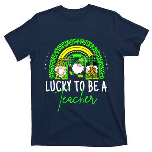 Lucky To Be A Teacher St Patricks Day Shamrock Gnome Rainbow T-Shirt