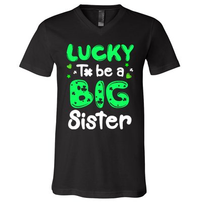 Lucky To Be A Sister St Patricks Day Shamrock Girl V-Neck T-Shirt