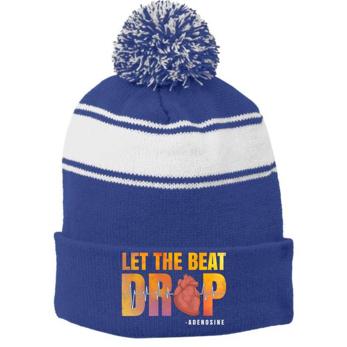 Let The Beat Drop Adenosine Graphic Nurse Gift Print Gift Stripe Pom Pom Beanie