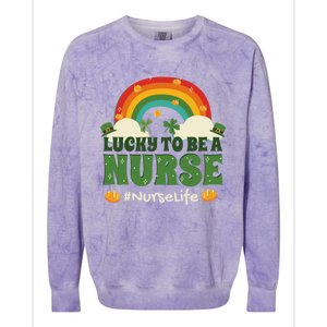 Lucky To Be A Nurse Saint Patricks Day Nursing Rainbow Gift Colorblast Crewneck Sweatshirt