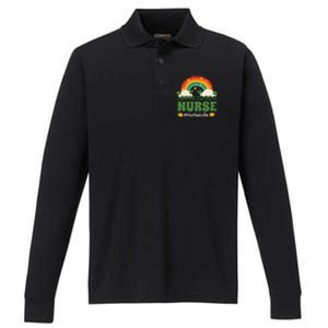 Lucky To Be A Nurse Saint Patricks Day Nursing Rainbow Gift Performance Long Sleeve Polo