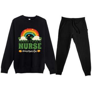 Lucky To Be A Nurse Saint Patricks Day Nursing Rainbow Gift Premium Crewneck Sweatsuit Set