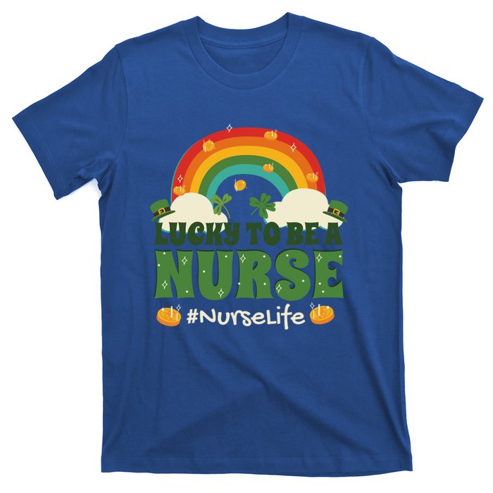 Lucky To Be A Nurse Saint Patricks Day Nursing Rainbow Gift T-Shirt