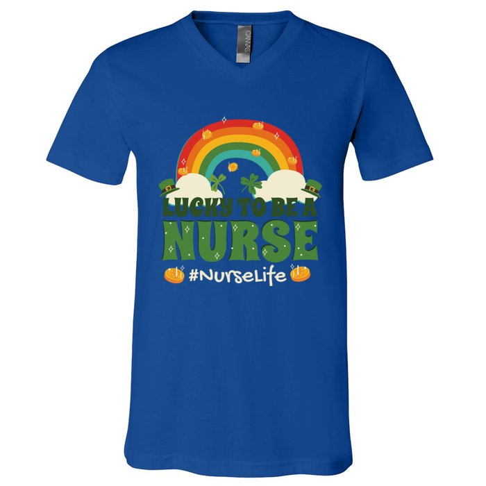 Lucky To Be A Nurse Saint Patricks Day Nursing Rainbow Gift V-Neck T-Shirt