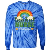 Lucky To Be A Nurse Saint Patricks Day Nursing Rainbow Gift Tie-Dye Long Sleeve Shirt