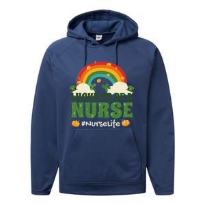 Lucky To Be A Nurse Saint Patricks Day Nursing Rainbow Gift Performance Fleece Hoodie