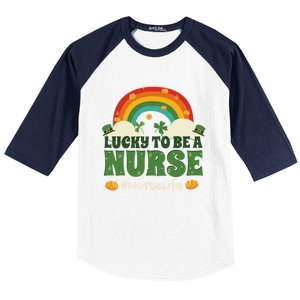 Lucky To Be A Nurse Saint Patricks Day Nursing Rainbow Gift Baseball Sleeve Shirt