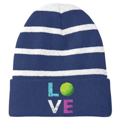 Love Tennis Best Fun Birthday Gift Striped Beanie with Solid Band