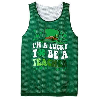 Lucky To Be A Teacher St Patricks Day Irish Shamrock Mesh Reversible Basketball Jersey Tank