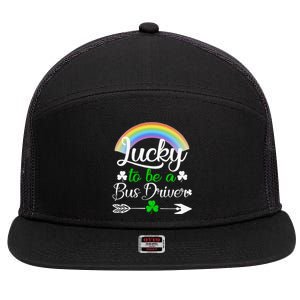 Lucky To Be A Bus Driver St Patrick's Day Bus Drivers Gift 7 Panel Mesh Trucker Snapback Hat