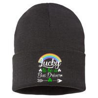 Lucky To Be A Bus Driver St Patrick's Day Bus Drivers Gift Sustainable Knit Beanie