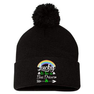 Lucky To Be A Bus Driver St Patrick's Day Bus Drivers Gift Pom Pom 12in Knit Beanie