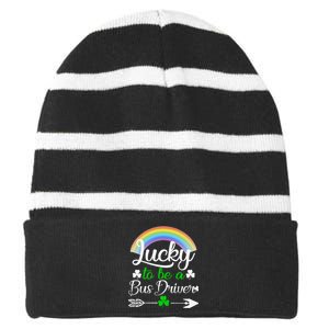 Lucky To Be A Bus Driver St Patrick's Day Bus Drivers Gift Striped Beanie with Solid Band