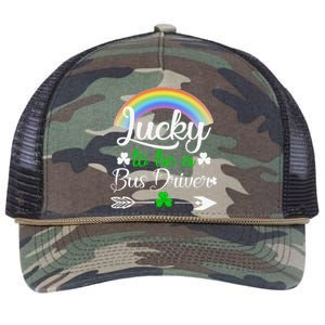 Lucky To Be A Bus Driver St Patrick's Day Bus Drivers Gift Retro Rope Trucker Hat Cap