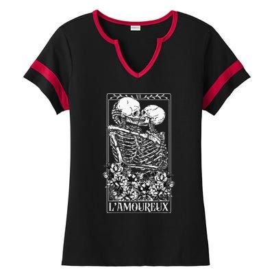 LAmoureux Tarot Card Skeleton Kissing Aesthetic Mystical Ladies Halftime Notch Neck Tee