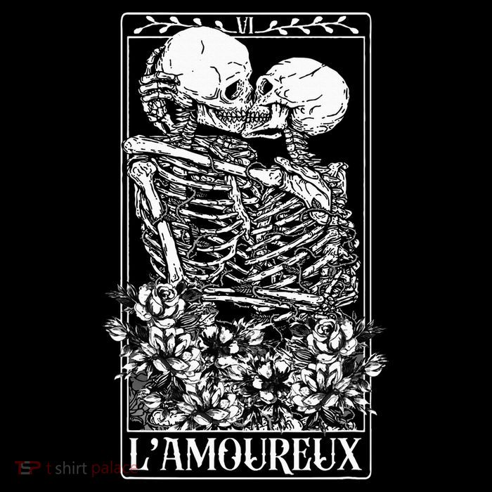 LAmoureux Tarot Card Skeleton Kissing Aesthetic Mystical Tall T-Shirt