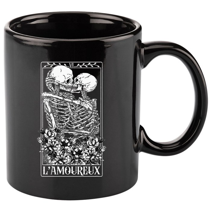 LAmoureux Tarot Card Skeleton Kissing Aesthetic Mystical 11oz C Handle Ceramic Mug