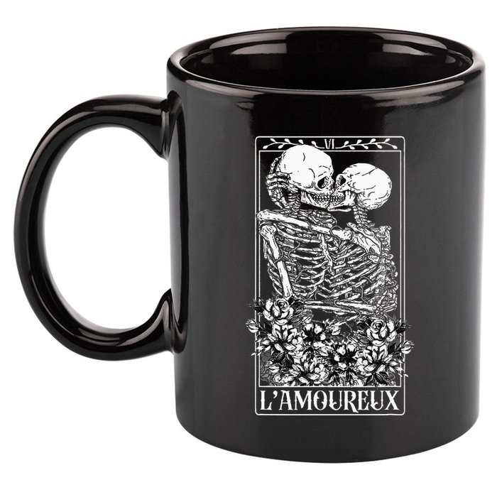 LAmoureux Tarot Card Skeleton Kissing Aesthetic Mystical 11oz C Handle Ceramic Mug