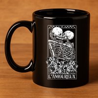 LAmoureux Tarot Card Skeleton Kissing Aesthetic Mystical 11oz C Handle Ceramic Mug