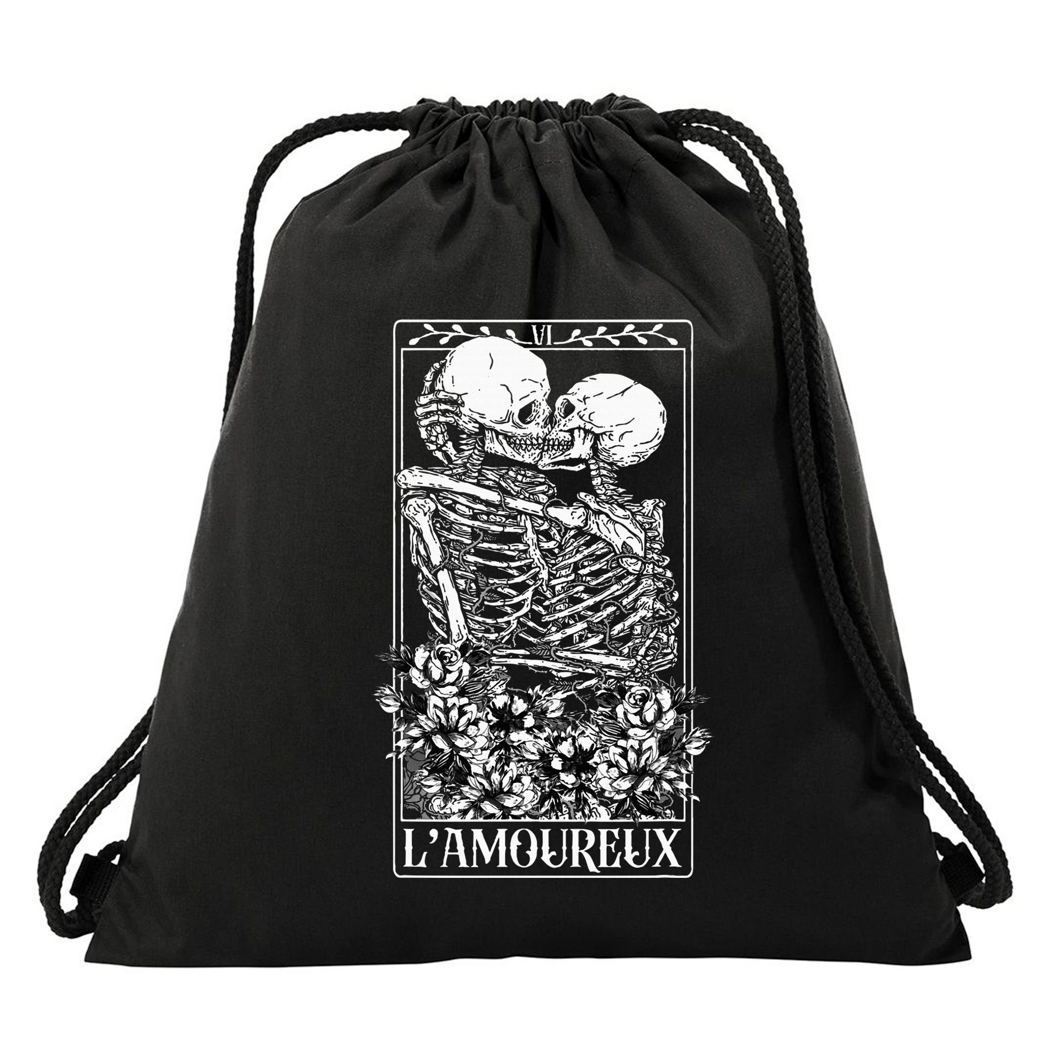 LAmoureux Tarot Card Skeleton Kissing Aesthetic Mystical Drawstring Bag