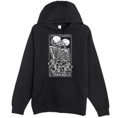 LAmoureux Tarot Card Skeleton Kissing Aesthetic Mystical Premium Pullover Hoodie