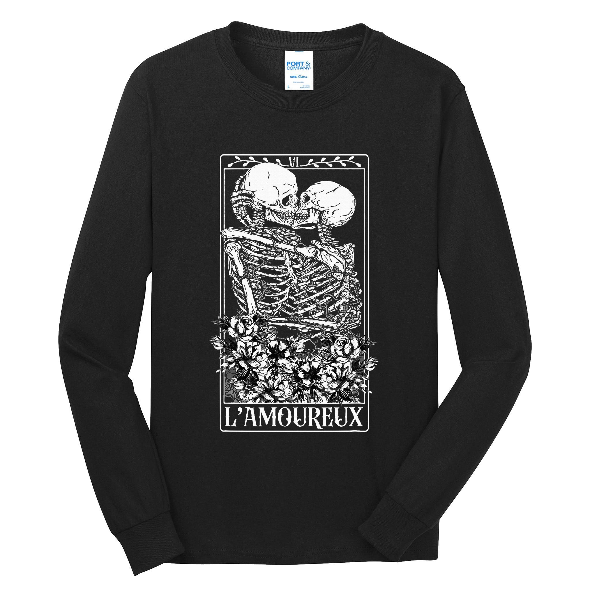 LAmoureux Tarot Card Skeleton Kissing Aesthetic Mystical Tall Long Sleeve T-Shirt