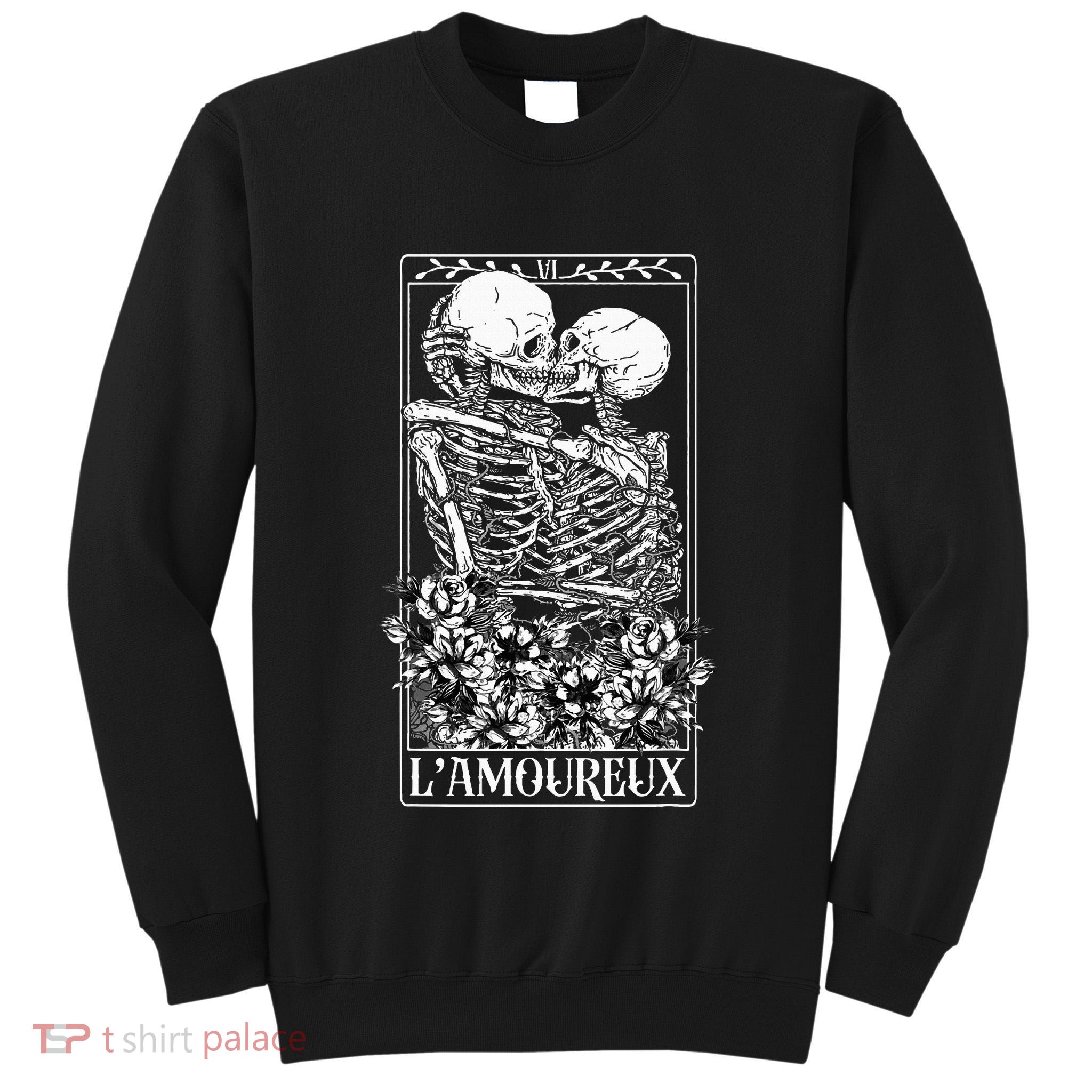 LAmoureux Tarot Card Skeleton Kissing Aesthetic Mystical Tall Sweatshirt