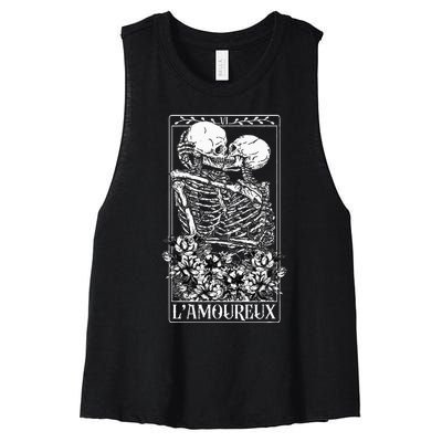 LAmoureux Tarot Card Skeleton Kissing Aesthetic Mystical Women's Racerback Cropped Tank